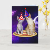 誕生日猫カードと宇宙したピザ猫 カード (黄色い花)