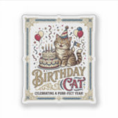 誕生日猫ネコの誕生日年齢ビンテージのベクターアートS シール (正面)