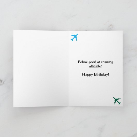 誕生日猫パイロット写真&航空機航空おもしろい機 カード (内部)