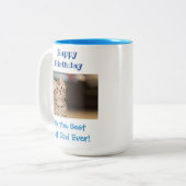 誕生日猫パパワールド最高のズイバーカワイペット写真 ツートーンマグカップ (正面左)