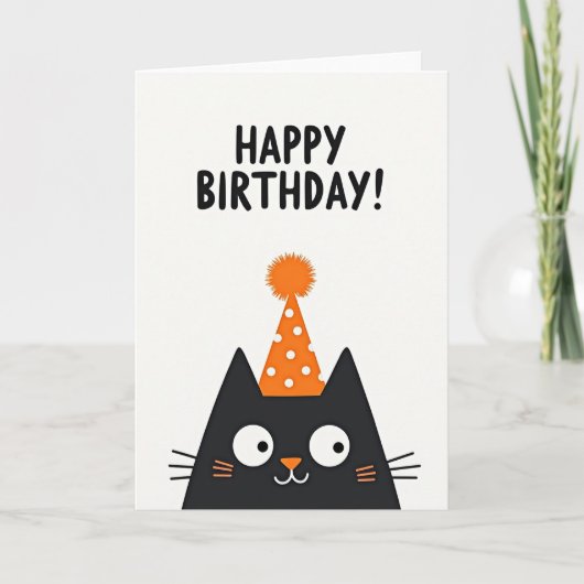 誕生日猫パーティーハットカード カード (正面)