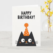 誕生日猫パーティーハットカード カード (黄色い花)