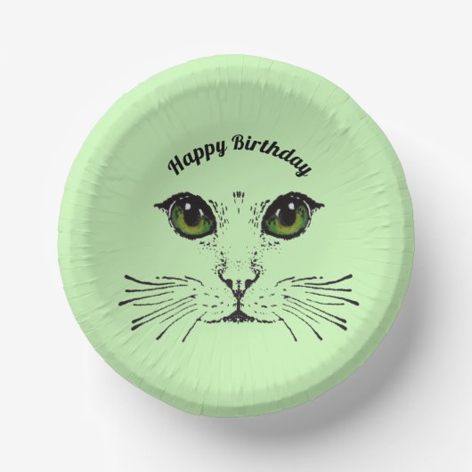 誕生日猫顔インブラックグリーンアイズウィスカー ペーパーボウル (正面)