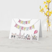 誕生日猫 カード (黄色い花)