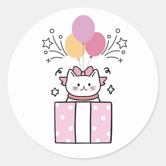 誕生日猫 ラウンドシール (正面)