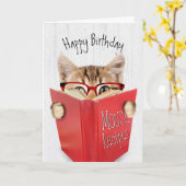 誕生日猫（眼鏡・赤本） カード (黄色い花)