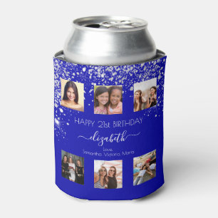 誕生日王室のブルーカスタムフォトコラージュの友達 缶クーラー