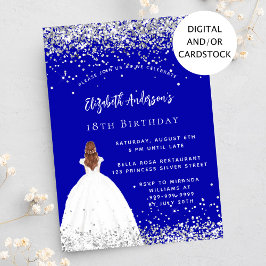 誕生日王室のブルーグリッタードレス 招待状