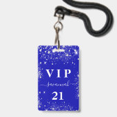 誕生日王室のブルーシルバーグリッターvip招待 バッジ (Front with Lanyard)