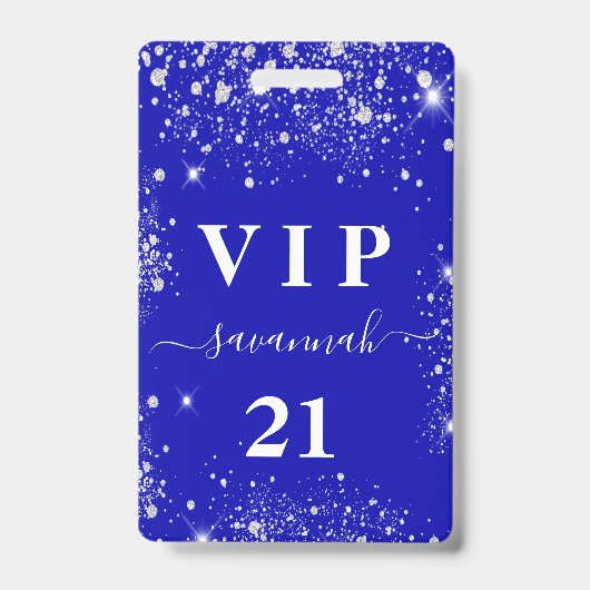 誕生日王室のブルーシルバーグリッターvip招待 バッジ (Front)