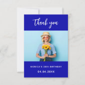 誕生日王室のブルーシンプルフォトエレガント サンキューカード (正面)
