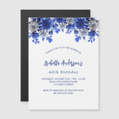 誕生日王室のブルーホワイト花高級 マグネット招待状 (正面/裏面)