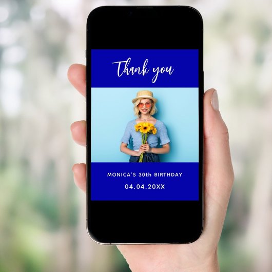 誕生日王室のブルー写真サンキューカード 招待状
