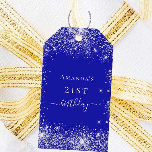 誕生日王室のブルー感謝してい銀黄 ギフトタグ