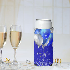 誕生日王室のブルー金ゴールドバルーン単行名 スリム缶クーラー