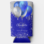 誕生日王室のブルー金ゴールドバルーン単行名 スリム缶クーラー (正面)