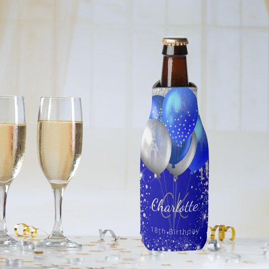 誕生日王室のブルー金ゴールドバルーン単行名 ボトルクーラー