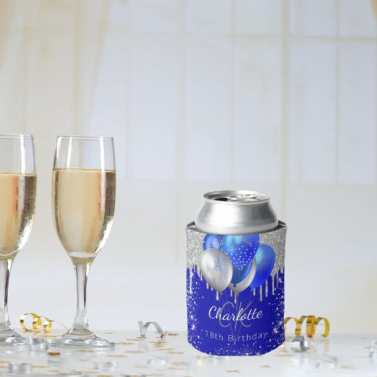 誕生日王室のブルー金ゴールドバルーン単行名 缶クーラー