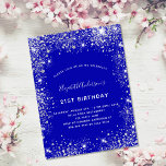 誕生日王室のブルー銀グリッターダストグラム インビテーションポストカード<br><div class="desc">21モダン歳スタイリッシュ（または任意の年齢）の誕生日パーティーのための魅力的で魅力的な招待。銀王室の色の飾グリッターの塵とフェイク青い背景。名前とパーティー・詳細のパーソナライズおよび追加背面：青王室の色、はがきデザイン。ヒントもし：ハガキのように見せたくなクリック、後ろカスタマイズに行き、仕切りとポストスタンプを取り除く。</div>