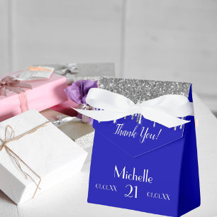 誕生日王室のブルー銀グリッターホワイトモノグラム フェイバーボックス