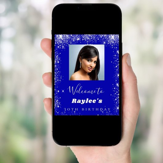 誕生日王室のブルー銀グリッター写真ウェルカム ポスター