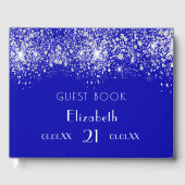 誕生日王室のブルー銀グリッター名 ゲストブック (正面)