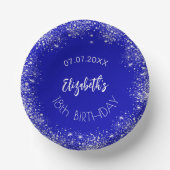 誕生日王室のブルー銀グリッター名 ペーパーボウル (正面)