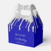 誕生日王室のブルー銀グリッター感謝していユー フェイバーボックス (正面サイド)