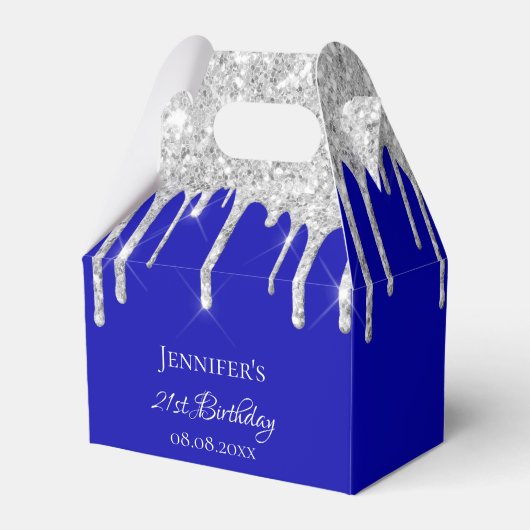 誕生日王室のブルー銀グリッター感謝していユー フェイバーボックス (正面サイド)