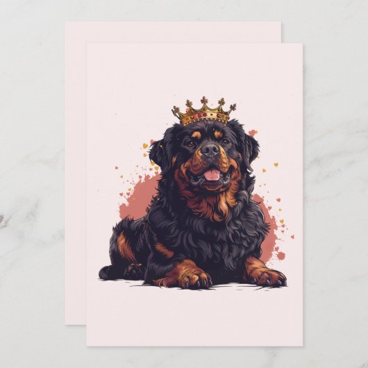 誕生日王室のロットワイラードッククイーンクラウン 招待状 (正面/裏面)