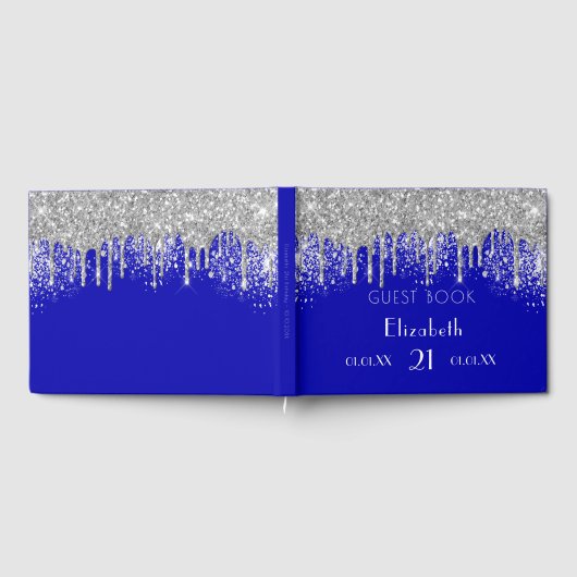 誕生日王室の青色銀グリッターモノグラム ゲストブック (全面)