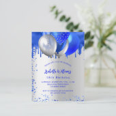 誕生日王室の青銀バルーン インビテーションポストカード (スタンド正面)