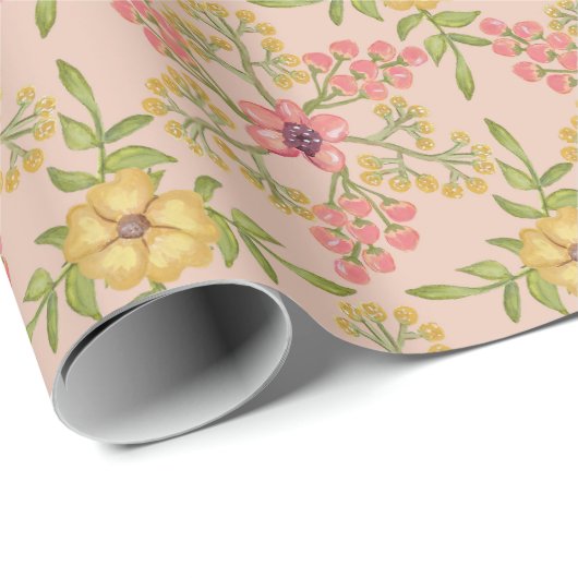 誕生日甘い16かわいいかわいらしピンクのフローラ花 ラッピングペーパー (ロールコーナー)