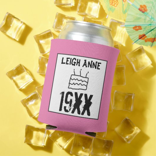 誕生日生まれの年カスタムをピンクに設定 缶クーラー (インサイチュ 夏)