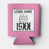 誕生日生まれの年カスタムをピンクに設定 缶クーラー (正面)