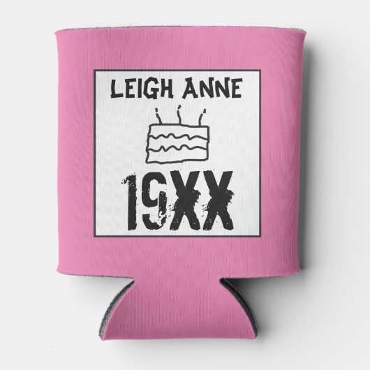 誕生日生まれの年カスタムをピンクに設定 缶クーラー (正面)