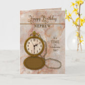 誕生日甥ポケット時計及びチェーンカード カード (黄色い花)