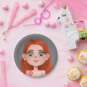 誕生日用の漫画の赤毛ガール ペーパープレート (パーティー)