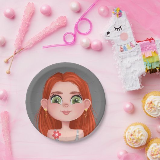 誕生日用の漫画の赤毛ガール ペーパープレート (パーティー)