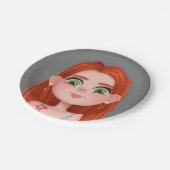 誕生日用の漫画の赤毛ガール ペーパープレート (アングル)