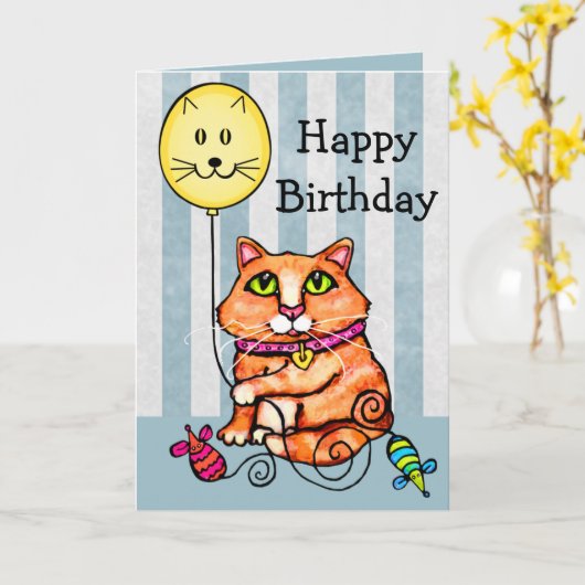 誕生日用グリーティングカード猫好き カード (黄色い花)