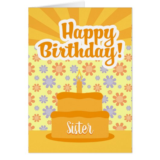 誕生日用ケーキと花付き姉妹用カード (正面)