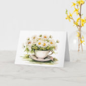 誕生日用コーヒーカップの水彩デイジー カード (黄色い花)