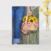 誕生日用ブルージーンズとヒマワリ カード (黄色い花)