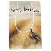 誕生日用小麦畑の秋のキジ ミディアムペーパーバッグ (正面)