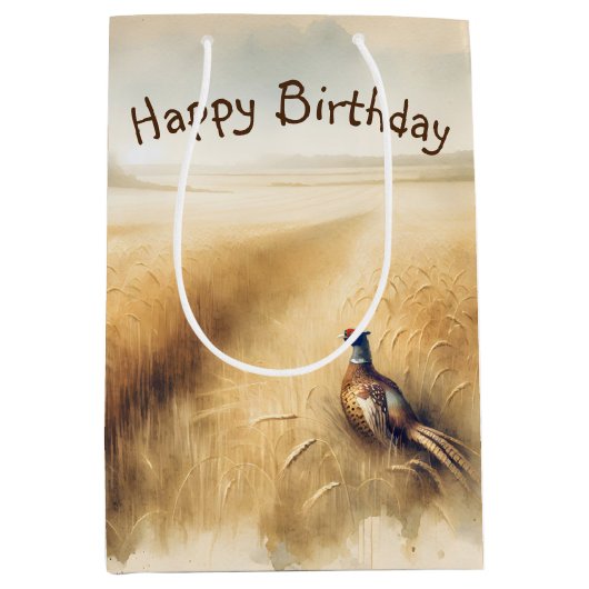 誕生日用小麦畑の秋のキジ ミディアムペーパーバッグ (正面)