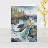 誕生日用水彩マーメイド カード (黄色い花)