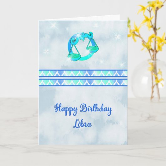 誕生日用Libraカード，〔占星術の〕十二宮図 はかりで測 カード (黄色い花)