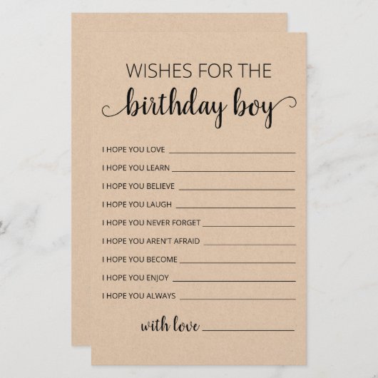 誕生日男の子の誕生日パーティーカードへの願い (正面/裏面)