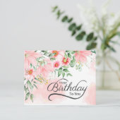 誕生日番号6:24-26聖書の詩句 ピンクの花のフローラル ポストカード (スタンド正面)